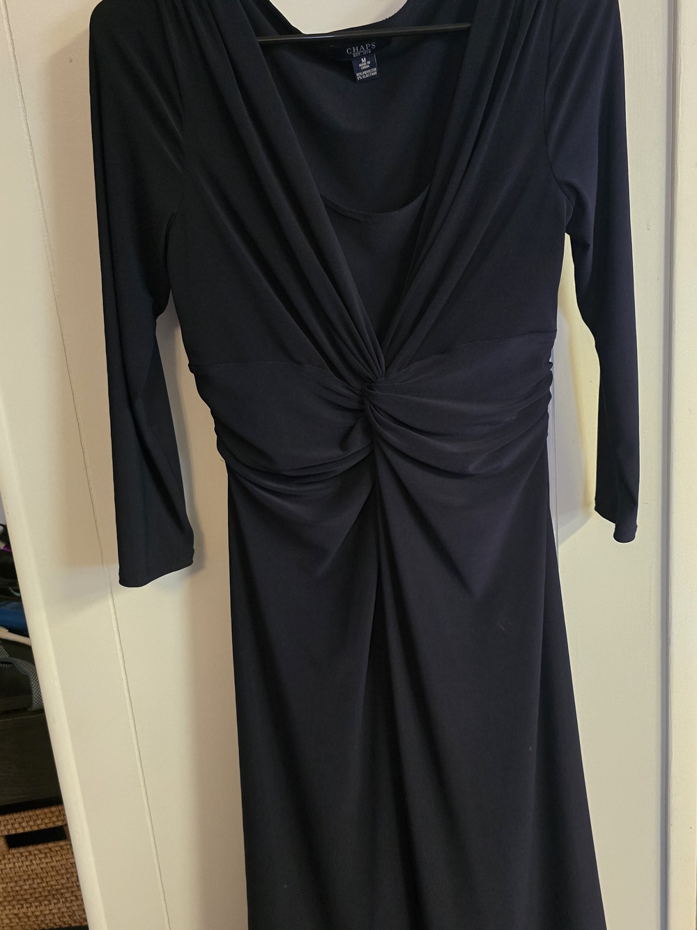 Chaps Navy Twist-Front Midi Dress with Long Sleeves